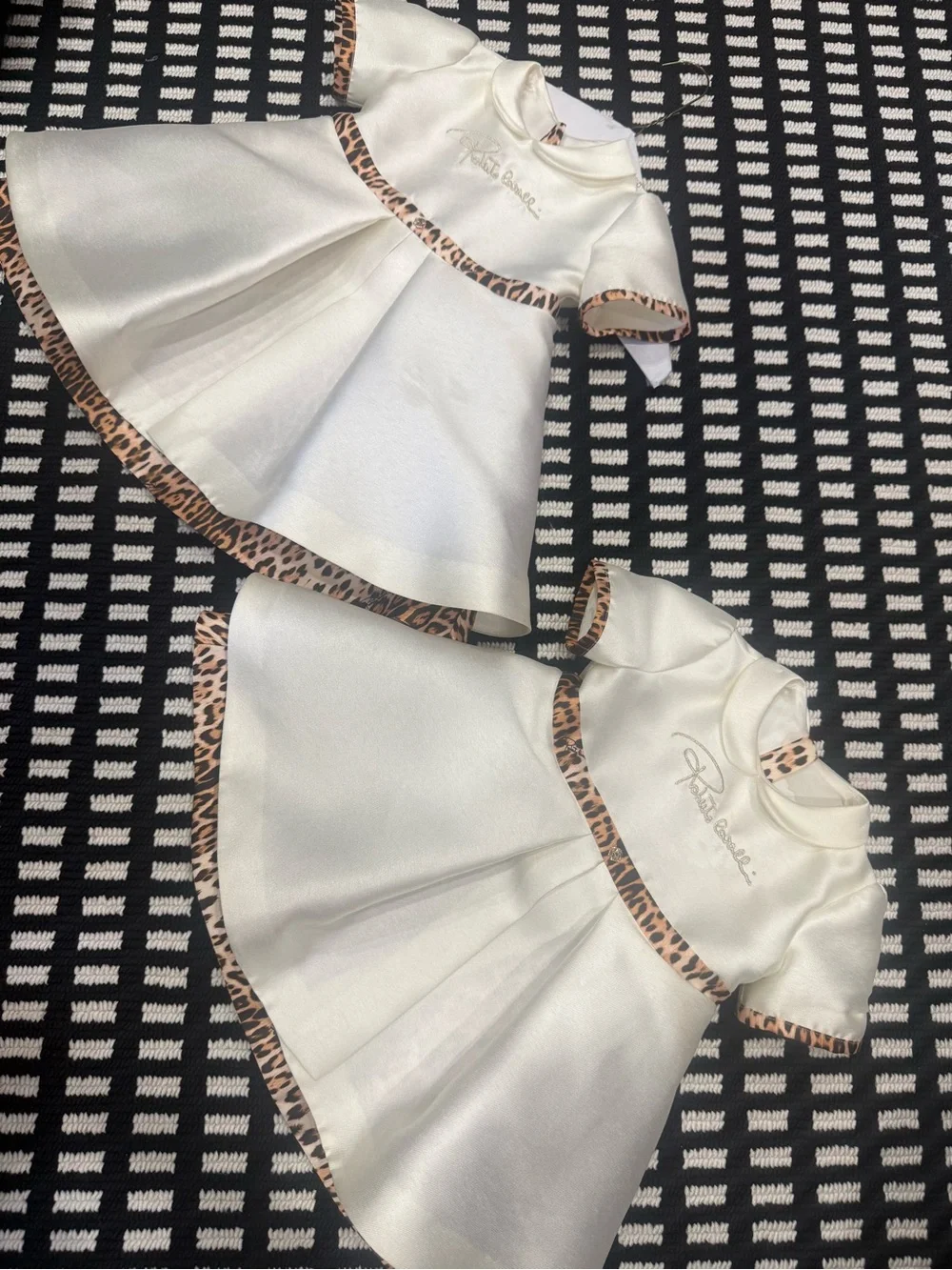 Roberto Cavalli Cream silk Dress with Leopard Trim ONLY 1 left